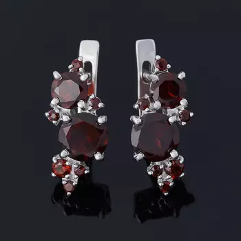 Серьги гранат альмандин (серебро 925 пр. родир. бел.) огранка