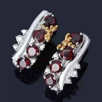 Серьги гранат альмандин (серебро 925 пр. позолота, родир. бел.) огранка