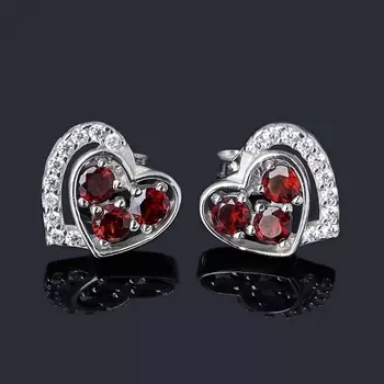 Серьги гранат альмандин (серебро 925 пр. родир. бел.) пуссеты огранка