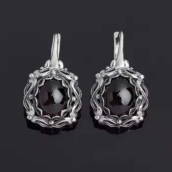 Серьги гранат альмандин (серебро 925 пр. оксидир.)