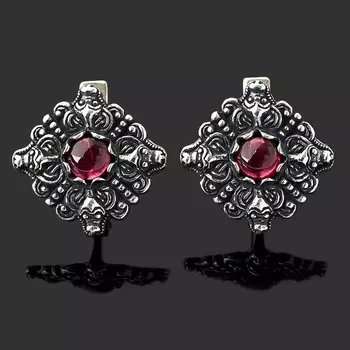 Серьги гранат альмандин (серебро 925 пр. оксидир.)