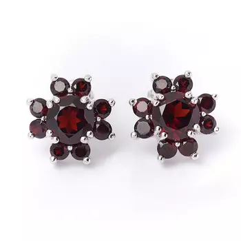 Серьги гранат альмандин (серебро 925 пр. родир. бел.) пуссеты огранка