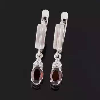 Серьги гранат альмандин (серебро 925 пр. родир. бел.) огранка
