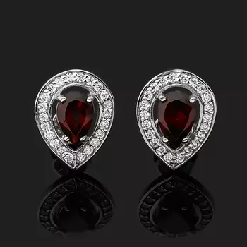 Серьги гранат альмандин (серебро 925 пр. родир. бел.) пуссеты огранка