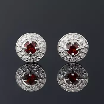 Серьги гранат альмандин (серебро 925 пр. родир. бел.) пуссеты огранка