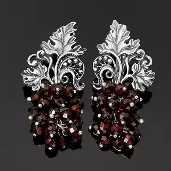 Серьги гранат альмандин (серебро 925 пр. оксидир.) огранка