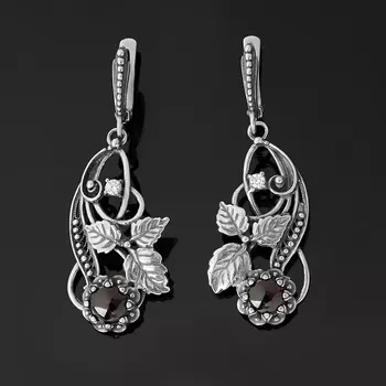 Серьги гранат альмандин (серебро 925 пр. оксидир.)