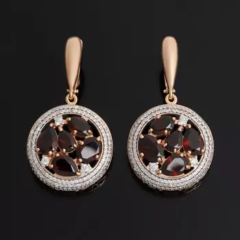 Серьги гранат альмандин (серебро 925 пр. позолота, родир. бел.) огранка