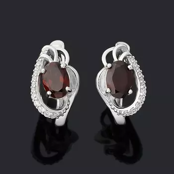 Серьги гранат альмандин (серебро 925 пр. родир. бел.) огранка