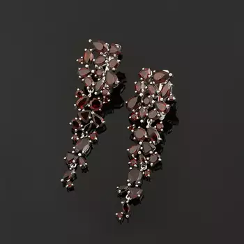 Серьги гранат альмандин (серебро 925 пр. родир. бел.) огранка