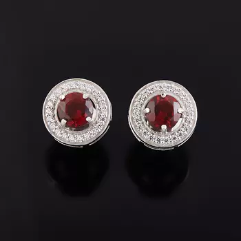 Серьги гранат альмандин (серебро 925 пр. родир. бел.) пуссеты огранка