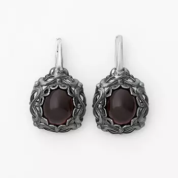 Серьги гранат альмандин (серебро 925 пр. родир. черн.)