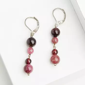 Серьги гранат альмандин, турмалин рубеллит