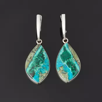 Серьги хризоколла (дублет) (латунь оксидир., нейзильбер)