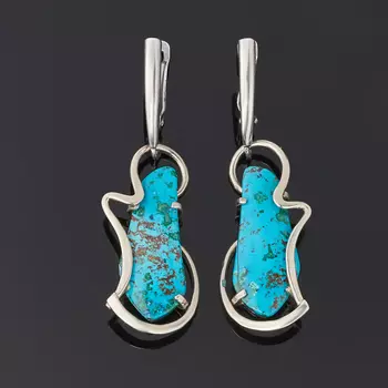 Серьги хризоколла (дублет) (латунь оксидир., нейзильбер)