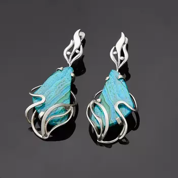 Серьги хризоколла (дублет) (нейзильбер)