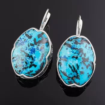 Серьги хризоколла (серебро 925 пр. оксидир.)