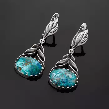 Серьги хризоколла (серебро 925 пр. оксидир.)