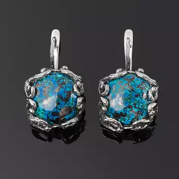 Серьги хризоколла (серебро 925 пр. оксидир.)