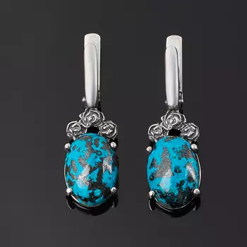 Серьги хризоколла (серебро 925 пр. оксидир.)