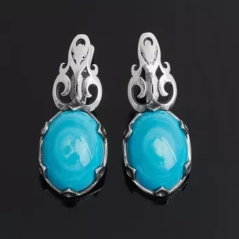 Серьги хризоколла (серебро 925 пр. оксидир.)