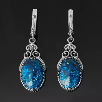 Серьги хризоколла (серебро 925 пр. оксидир.)