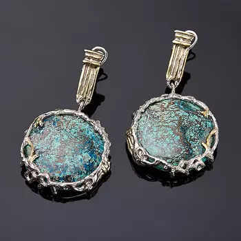 Серьги хризоколла (серебро 925 пр., позолота)