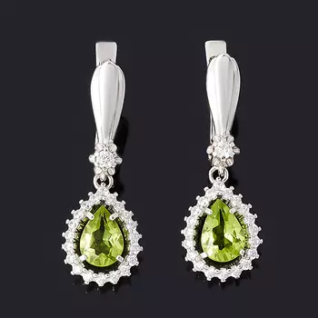 Серьги хризолит огранка (серебро 925 пр. родир. бел.)