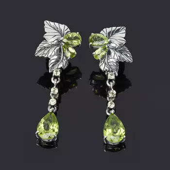 Серьги хризолит огранка (серебро 925 пр.)