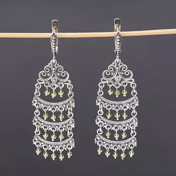 Серьги хризолит огранка (серебро 925 пр.)