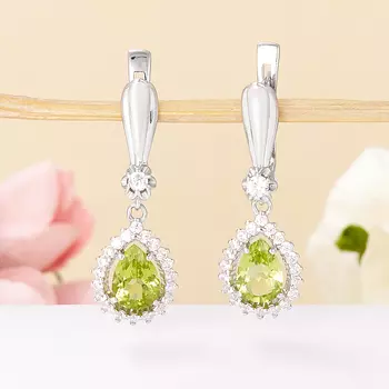 Серьги хризолит огранка (серебро 925 пр.)