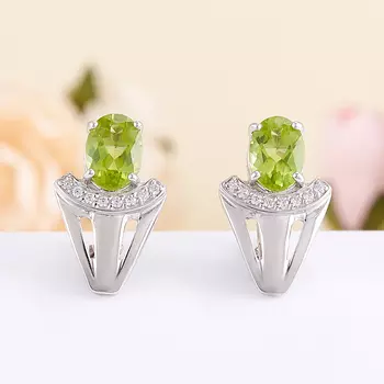 Серьги хризолит огранка (серебро 925 пр.)