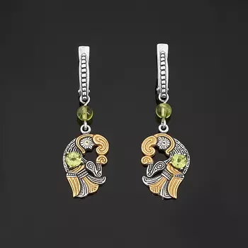 Серьги хризолит (серебро 925 пр. оксидир., позолота)