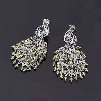 Серьги хризолит (серебро 925 пр. оксидир.) огранка