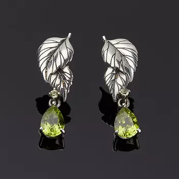 Серьги хризолит (серебро 925 пр. оксидир.) огранка