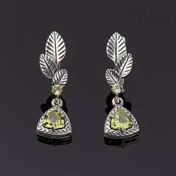 Серьги хризолит (серебро 925 пр. оксидир.) огранка