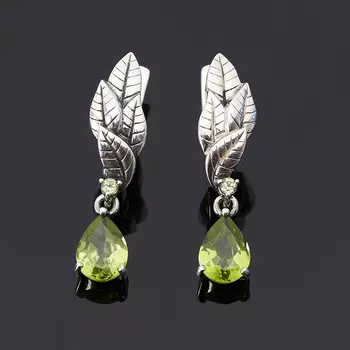 Серьги хризолит (серебро 925 пр. оксидир.) огранка