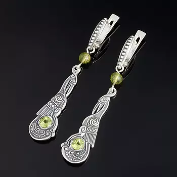 Серьги хризолит (серебро 925 пр. оксидир.) огранка