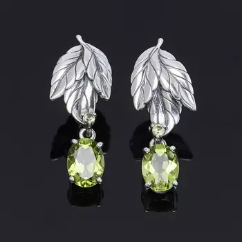 Серьги хризолит (серебро 925 пр. оксидир.) огранка