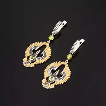 Серьги хризолит (серебро 925 пр. оксидир. позолота)