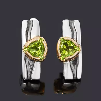 Серьги хризолит (серебро 925 пр. позолота, родир. бел.) огранка