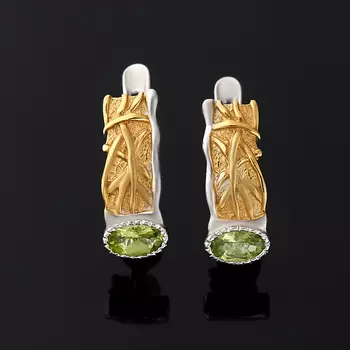 Серьги хризолит (серебро 925 пр. позолота, родир. бел.) огранка