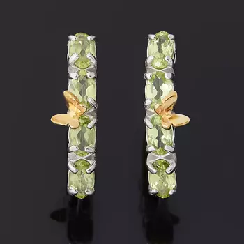 Серьги хризолит (серебро 925 пр. позолота, родир. бел.) огранка