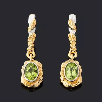 Серьги хризолит (серебро 925 пр. позолота, родир. бел.) огранка