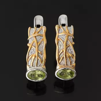 Серьги хризолит (серебро 925 пр. позолота, родир. бел.) огранка