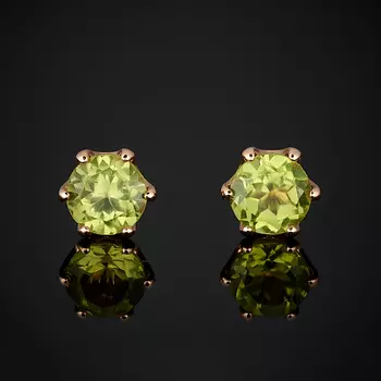 Серьги хризолит (серебро 925 пр. позолота) пуссеты огранка