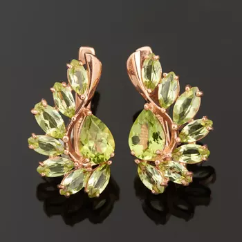 Серьги хризолит (серебро 925 пр. позолота) огранка