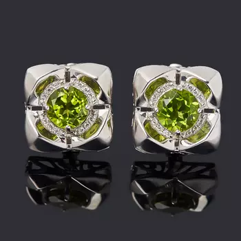 Серьги хризолит (серебро 925 пр. родир. бел.) огранка