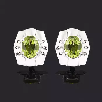 Серьги хризолит (серебро 925 пр. родир. бел.) огранка