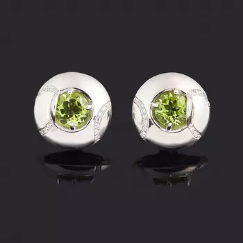 Серьги хризолит (серебро 925 пр. родир. бел.) огранка